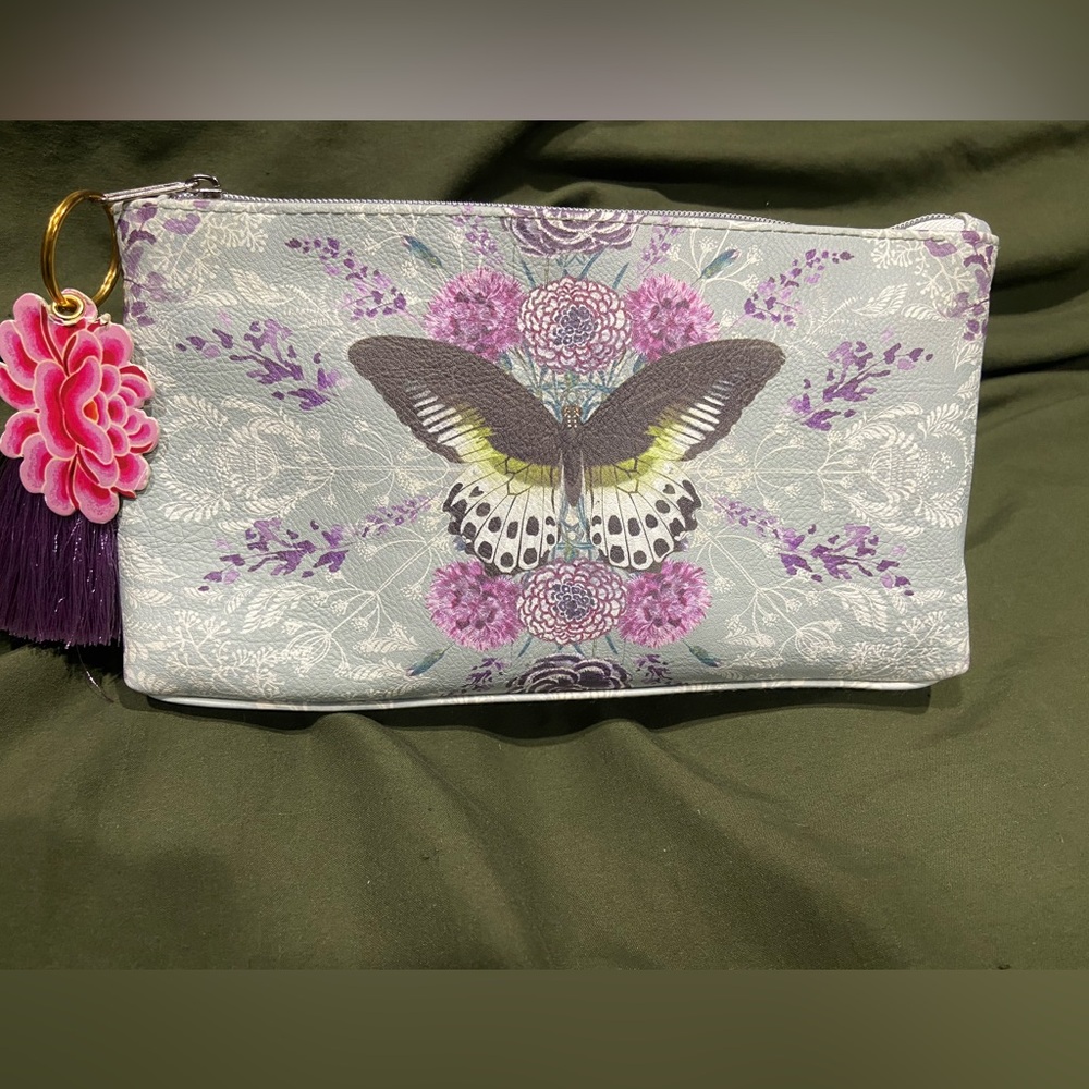 Papaya Floral Butterfly Clutch - Purple and Black